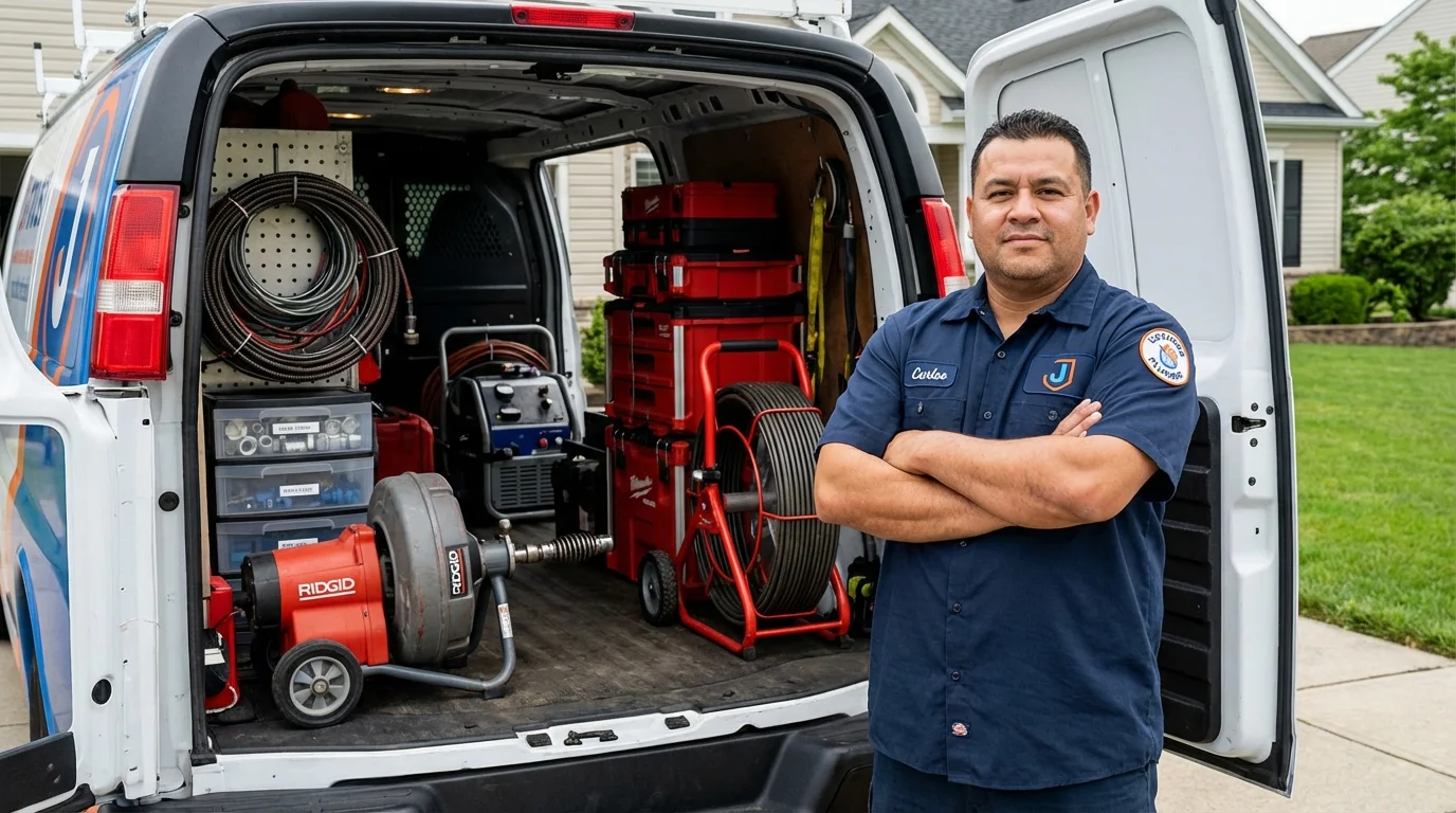 Professional drain cleaning equipment and Johns Plumbing LLC plumber in Woburn